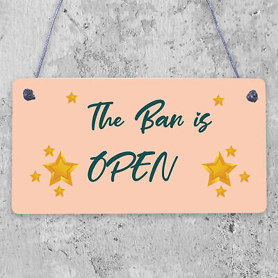 Novelty The Bar Is Open Plaque Home Bar Man Cave Alcohol Beer Vodka Gin Sign