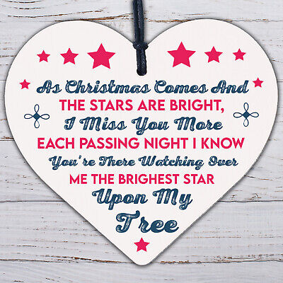 Brightest Star On My Tree Wooden Hanging Heart Memorial Plaque Christmas Decor