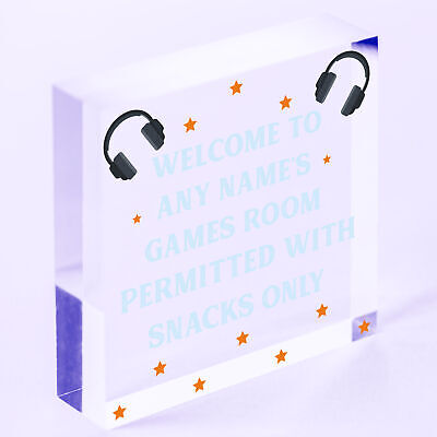 Welcome Sign GAMES ROOM Sign Man Cave Bedroom Door Sign Son Brother Gift