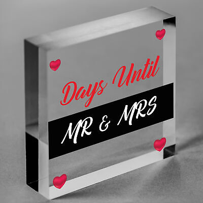 Wedding Countdown Days Until Mr & Mrs Wooden Plaque Chalkboard Engagement Gift