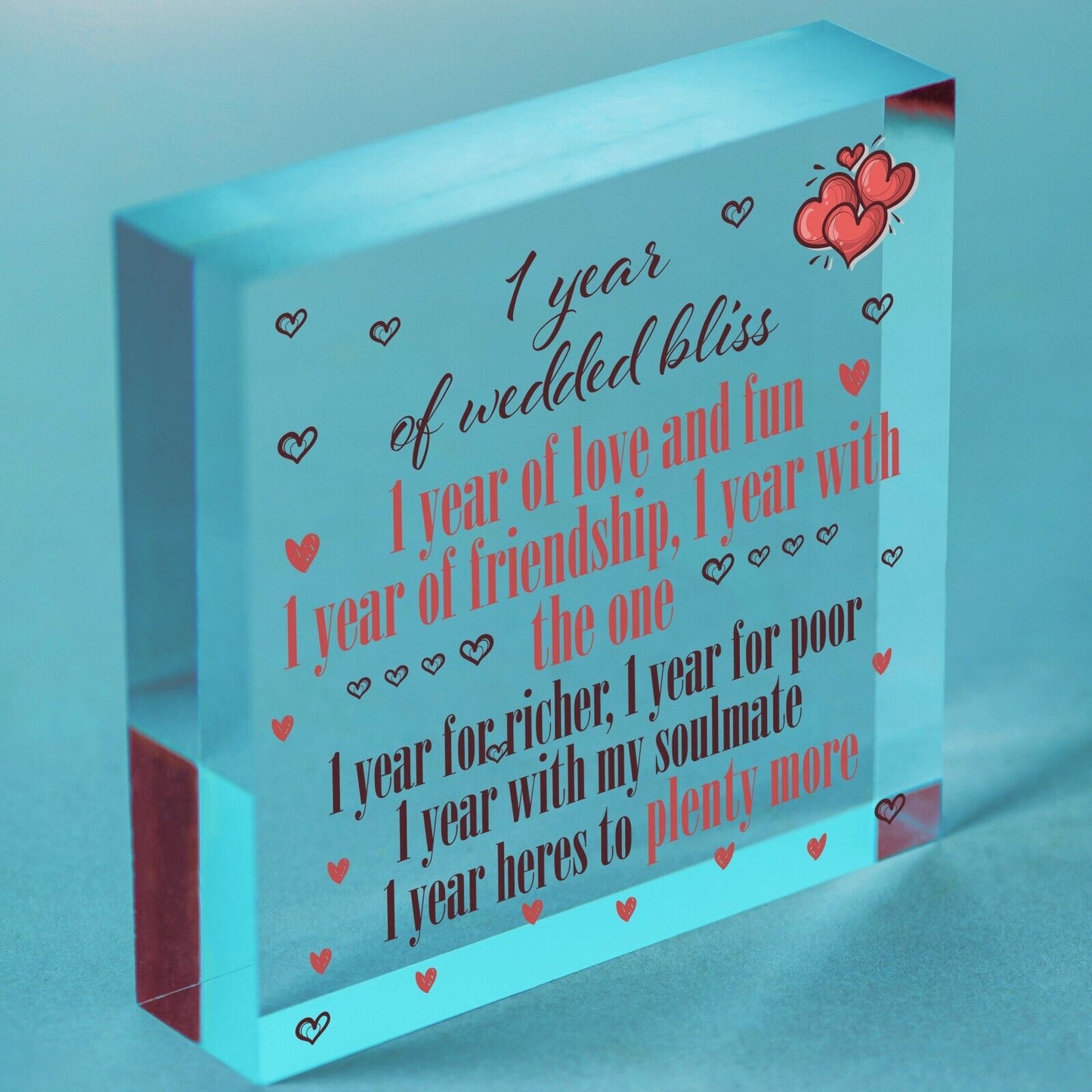 1st Wedding Anniversary 1 Year Gift Handmade Acrylic Block First Wedding Gifts