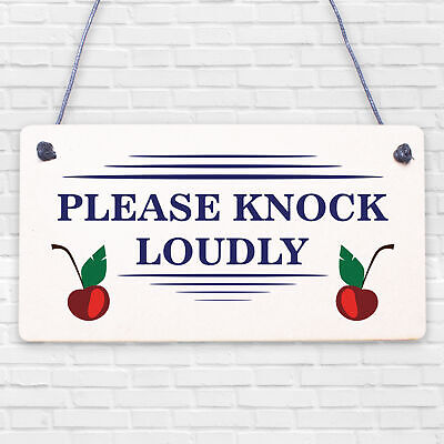 Please Knock Loudly Hanging Door Sign Plastic Contempary Wall Decorative Plaque