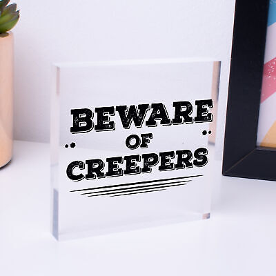 Beware Of The Creepers Wooden Hanging Shabby Chic Plaque Wall Pixel Sign Gift