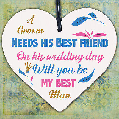 Best Friend Will You Be My Best Man Wood Heart Wedding Favour Invite Asking Gift