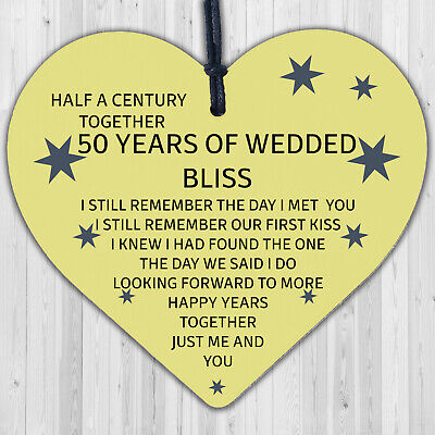 50th Wedding Anniversary Card Wood Heart Gift For Husband or Wife Thank You