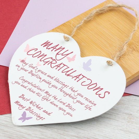 Congratulations Gift Heart Hanging Sign Gift Novelty Baptism Gifts