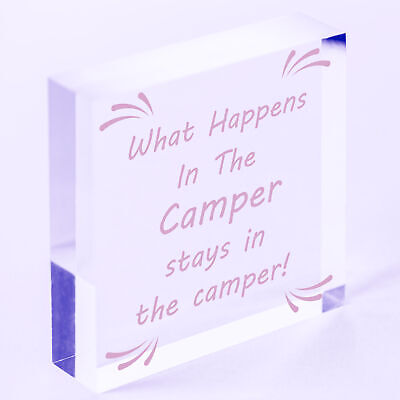 What Happens In The Camper Novelty Wooden Hanging Plaque Gift VW Camper Van Sign