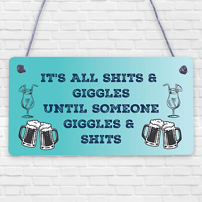 Funny Man Cave Home Bar Sign SH!TS GIGGLES Sign Hanging Alcohol Beer Plaque