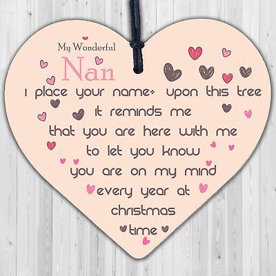 Christmas Memorial Nan Nanny Handmade Wooden Heart Tree Decoration Bauble