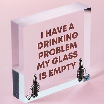 GLASS IS EMPTY Funny Alcohol Sign Bar Pub Man Cave Plaque BEER VODKA GIN GIFTS