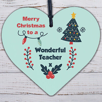 Christmas Gift For Wonderful Teacher Wood Heart Thank You Christmas Bauble