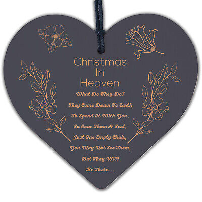 Christmas In Heaven Xmas Tree Decoration Memorial Quote Heart Plaque Love Poem