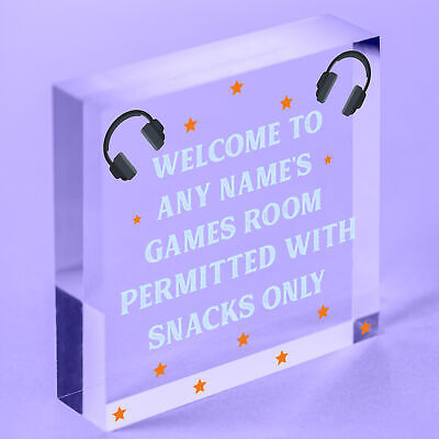 Welcome Sign GAMES ROOM Sign Man Cave Bedroom Door Sign Son Brother Gift