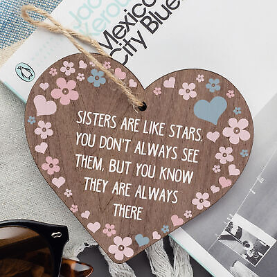 Sisters Are Like Stars Wooden Heart Thank You Gift For Birthday Best Friend Gift