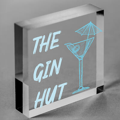 The Gin Hut Novelty Funny Home Bar Hanging Sign Garden Man Cave Decor Gifts