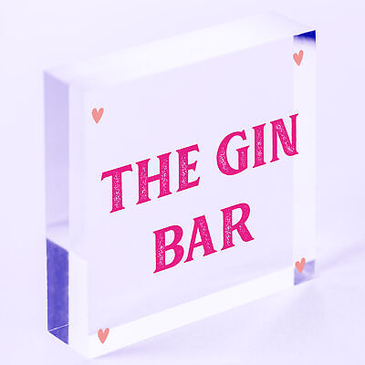 Vintage The Gin Bar Hanging Plaque Home Bar Gift Man Cave Signs Kitchen Pub