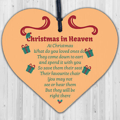 Christmas In Heaven Poem Xmas Tree Decoration Memorial Quote Wood Heart Plaque