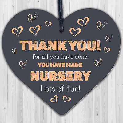 Thank You Nursery Teacher Gift Wooden Heart Sign Preschool Leaving Present