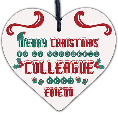 Christmas Colleague Friendship Gifts Secret Santa Wooden Heart Sign Decoration