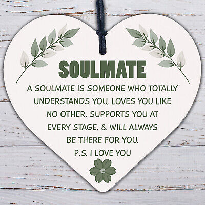 Soulmate I Love You Hanging Wooden Heart Valentines Day Gift Husband Wife Sign