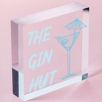 The Gin Hut Novelty Funny Home Bar Hanging Sign Garden Man Cave Decor Gifts