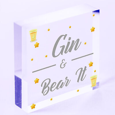 Gin & Bear It Funny Alcohol Man Cave Home Bar Pub Hanging Plaque Shed Gift Sign