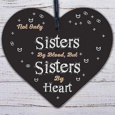 Sisters By Heart Wooden Hanging Heart Shaped Best Sister Plaque Love Gift Sign