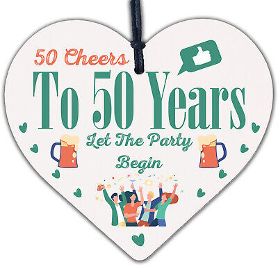 50th Birthday 50 Cheers To 50 Years Funny Wooden Heart Sign Gift For Him Her