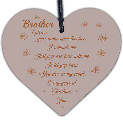 Brother Memorial In Loving Memory Wooden Heart Christmas Bauble Decoration