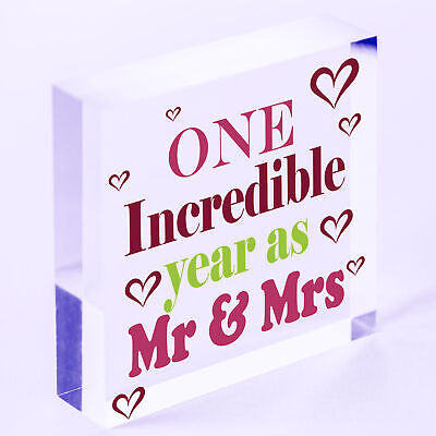 1st Wedding Anniversary Gift Wooden Heart Mr And Mrs One Year Anniversary Gift