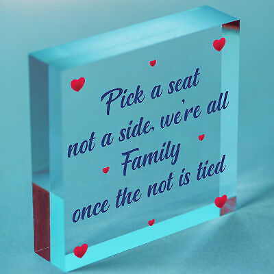 Pick A Seat We're All Family Cute Hanging Wedding Day Message Plaque Decor Sign