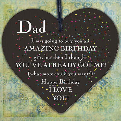 Amazing Happy Birthday Wooden Heart Dad Daddy Funny Card Baby Son Daughter Gifts