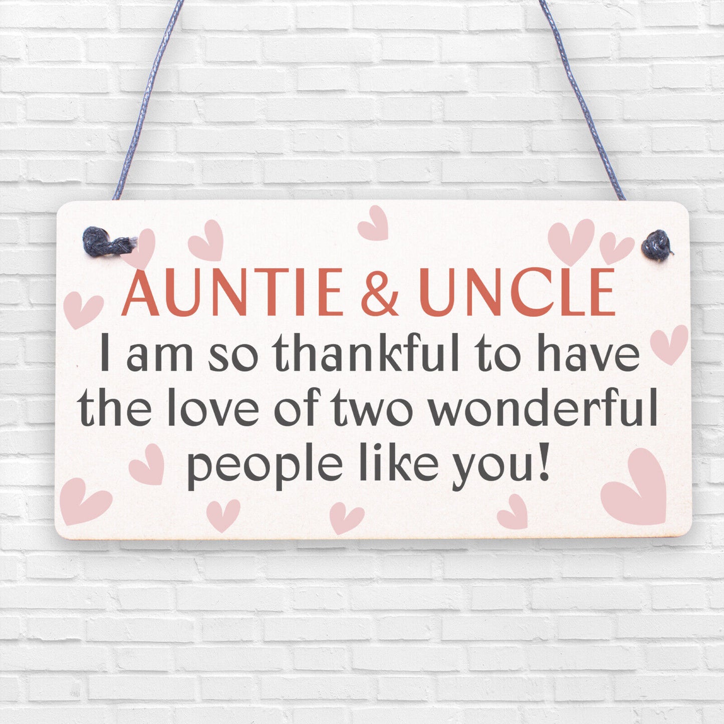 Auntie Uncle Thank You Wooden Hanging Plaque Gift Shabby Chic Love Sign Present