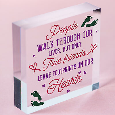 True Friends Leave Footprints On Our Hearts Wooden Hanging Heart Friend Plaque