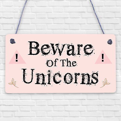 Beware Of The Unicorns Novelty Wooden Hanging Shabby Chic Plaque Unicorn Sign