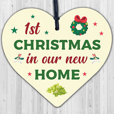 1st First Christmas In New Home Wood Heart Housewarming Christmas Bauble Gift