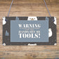 FUNNY Warning Hands Off Tools! Garage Dad Grandad Factory Gift Sign Present Shed