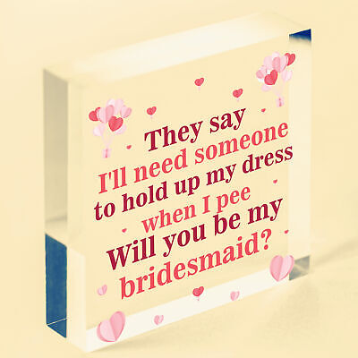 Will You Be My Bridesmaid Wooden Hanging Heart Wedding Invitation GIFTS Favours