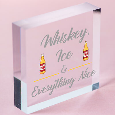 Whiskey Ice Nice Funny Alcohol Man Cave Friend Hanging Plaque Home Bar Gift Sign