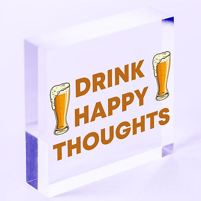 Funny Home Bar Sign DRINK HAPPY THOUGHTS Man Cave Plaque Beer Alcohol Gift