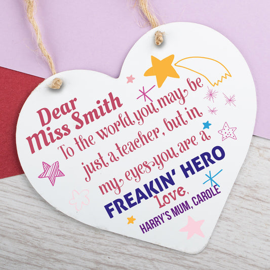 Personalised Thank You Teacher Gift for Leaving Nursery Friendship Hanging Sign