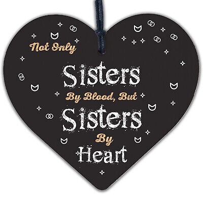 Sisters By Heart Wooden Hanging Heart Shaped Best Sister Plaque Love Gift Sign