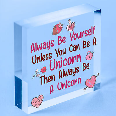 Always Be A Unicorn Funny Hanging Heart Wood Plaque Friendship Gift Sign New