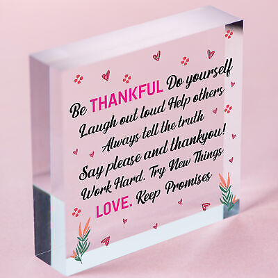 Be Thankful Family Rules Wall Plaque New Home Kitchen Friendship Door Sign Gifts