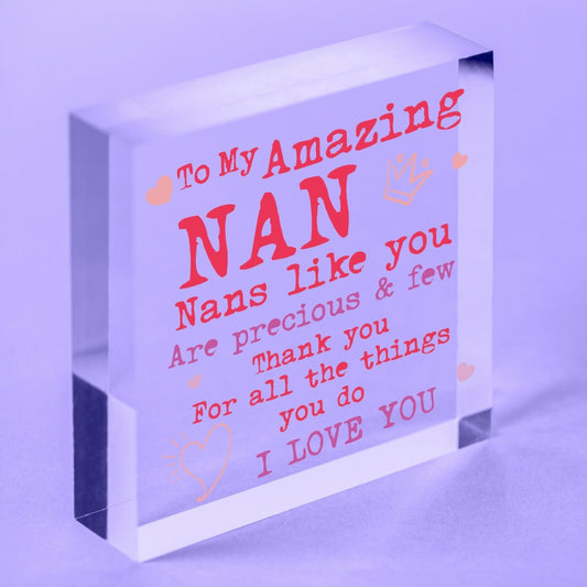 Thank You Birthday Christmas Gift For Nan Acrylic Plaque Nan Keepsake Present