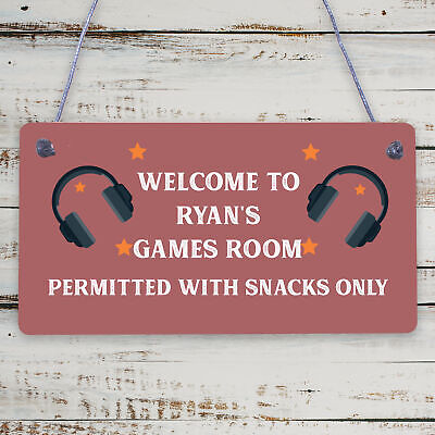 Welcome Sign GAMES ROOM Sign Man Cave Bedroom Door Sign Son Brother Gift