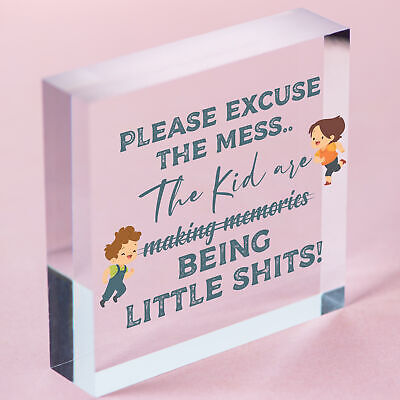 Please Excuse The Mess Novelty Wooden Hanging Plaque Parents Gift Kids Sign