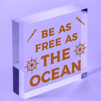 Free As The Ocean Nautical Seaside Marine Theme Hanging Plaque Bathroom Sign