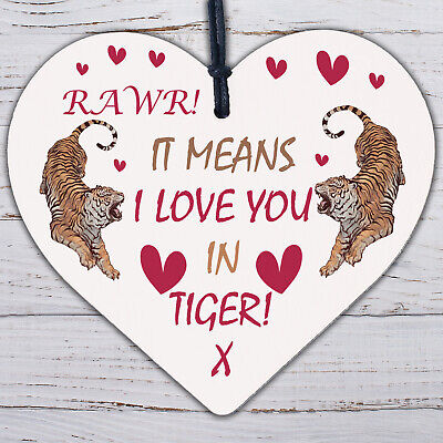 Rawr I Love You Novelty Wooden Hanging Heart Gift Valentines Day Present Sign