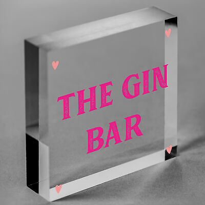 Vintage The Gin Bar Hanging Plaque Home Bar Gift Man Cave Signs Kitchen Pub